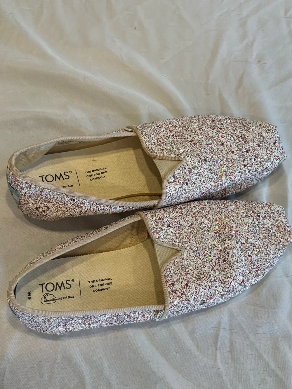 TOMS Women's Pink Multi-Glitter Slip-On Flats